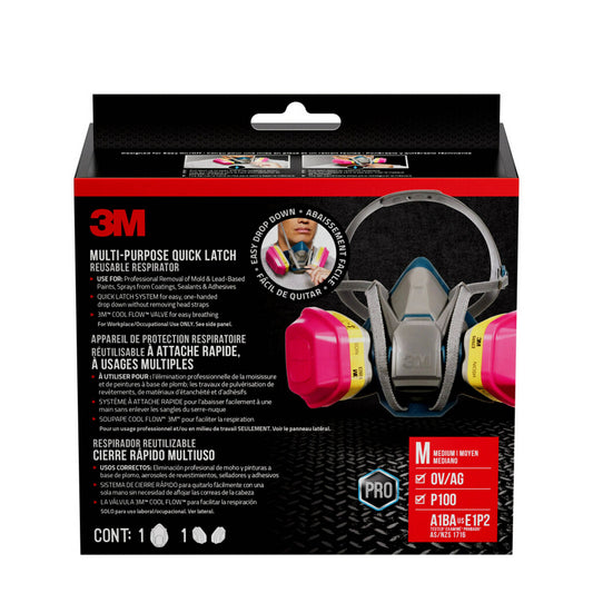 3M Multi Purpose Quick Latch Respirator - 1 Pack - 110mm x 140mm - Grey