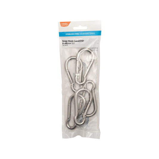 Taskmaster 316 Stainless Steel Snap Hook 8 x 80mm - 5 Pack - Durable Rigging - Auzzistore