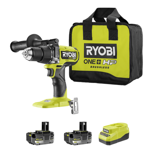Ryobi 18V ONE+ HP High Torque Hammer Drill Kit - 2x 4Ah Batteries - 110Nm Torque - Auzzistore