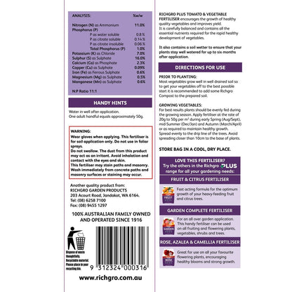 Richgro Plus Tomato and Vegetable Fertiliser - 2.5kg Granular - High NPK