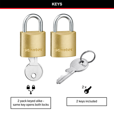 Master Lock 20mm Brass Keyed Padlock 2 Pack - Solid Brass - Rust Resistant
