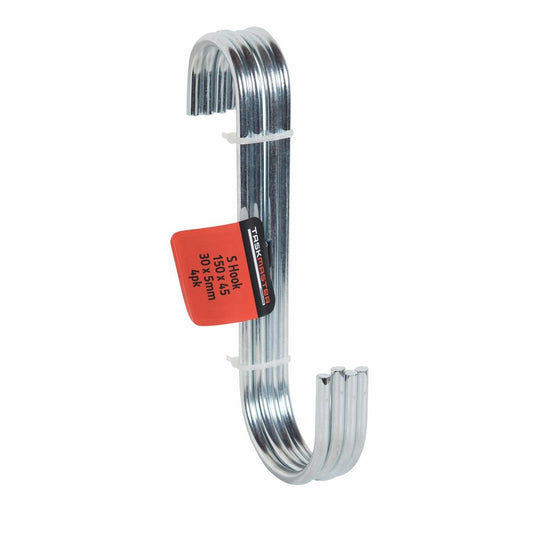 Taskmaster Steel S Hook 4 Pack - 150mm x 45mm x 30mm - Durable Steel