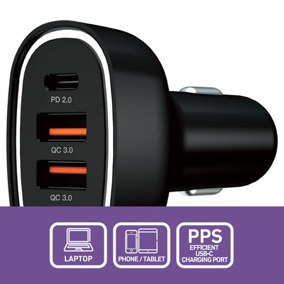 Antsig 80W Multi Port USB Car Charger - 4 Devices - Compact - Black