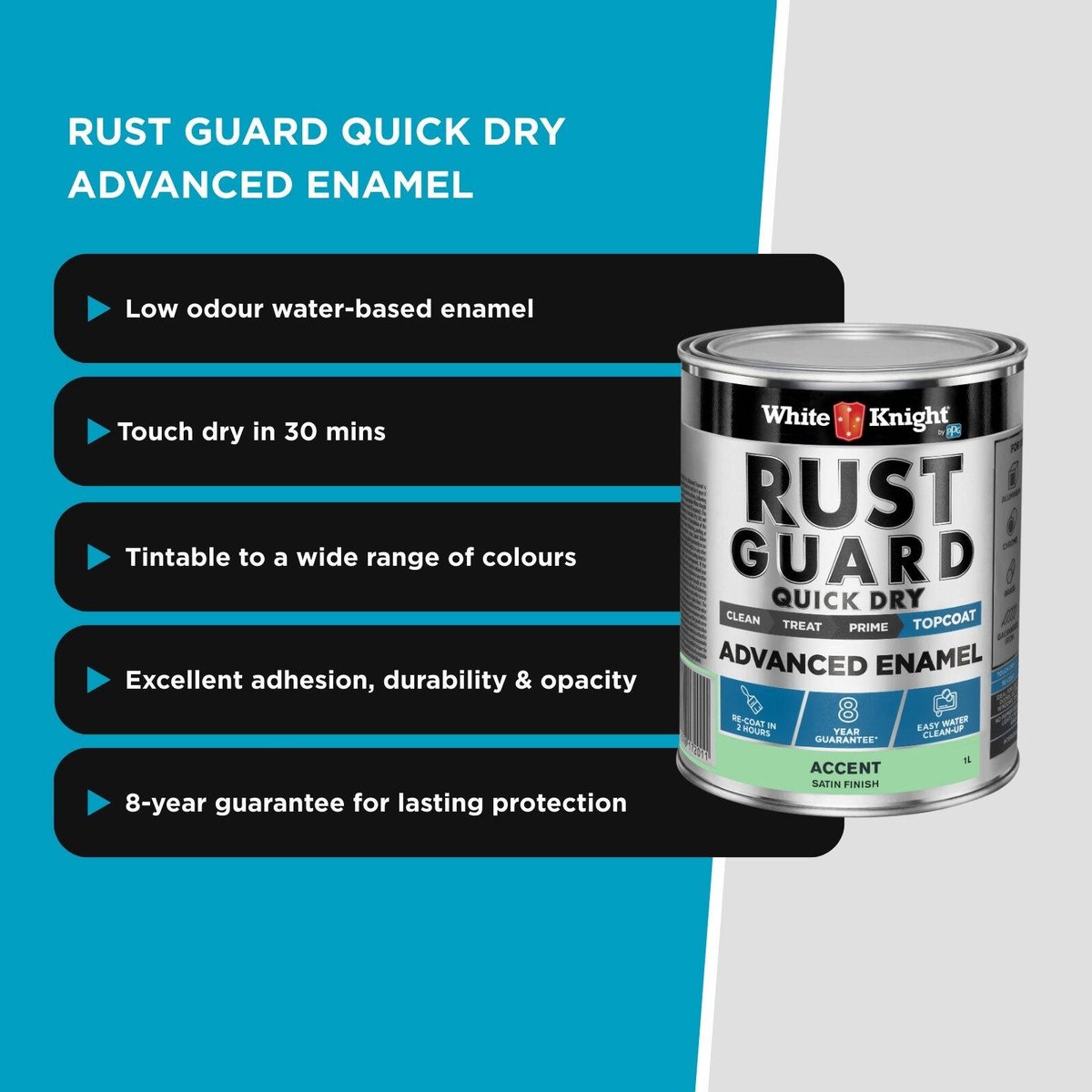 White Knight Rust Guard 1L Accent Satin Enamel Paint - Quick Dry - Met ...