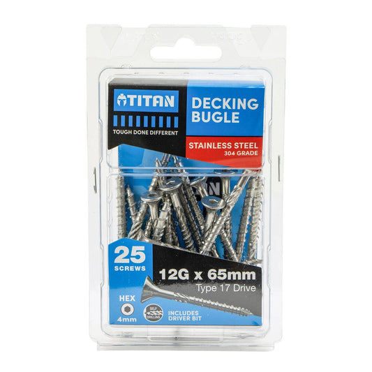 Titan 12g x 65mm Decking Screws - Stainless Steel 304 - Pack of 25 - Strong Hold - Auzzistore