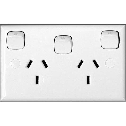 HPM Double Powerpoint 10A White Plastic 114mm x 70mm Extra Switch - Auzzistore