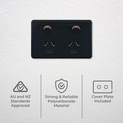 Deta Double Power Point - Black - 250V - Polycarbonate - Durable