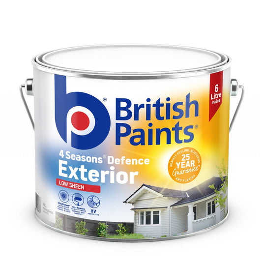 British Paints 6L 4 Seasons Low Sheen Exterior Paint - White - Waterproof - Auzzistore