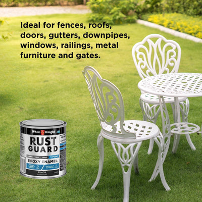 White Knight Rust Guard 250ml Black Gloss Epoxy Enamel Paint - UV-Resistant, Durable Coating