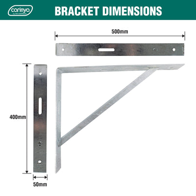 Carinya Heavy Duty Straight Stay Bracket 500x400mm Galvanised Steel