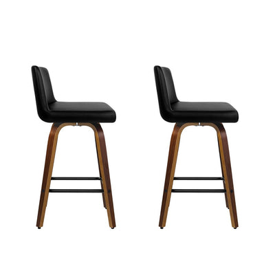 Artiss Felipe Barstool 2 Pack Black Walnut Swivel PU Leather Wood Stylish