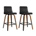 Artiss Felipe Barstool 2 Pack Black Walnut Swivel PU Leather Wood Stylish