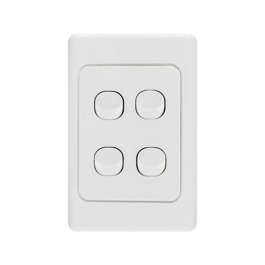 DETA White Quad Vertical Switch - 4 Gang Polycarbonate - 2 Way Switching - Auzzistore