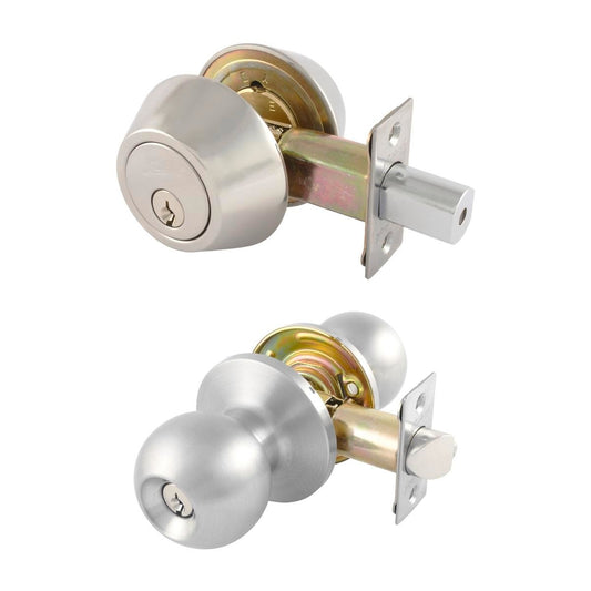 Gainsborough Combination Entrance Knob Set - 60mm to 70mm - Stainless Steel - Keyed Alike - Auzzistore
