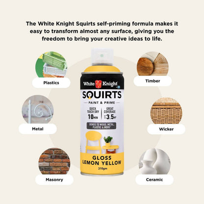 White Knight Squirts Lemon Yellow Gloss Spray Paint 310g Durable Finish