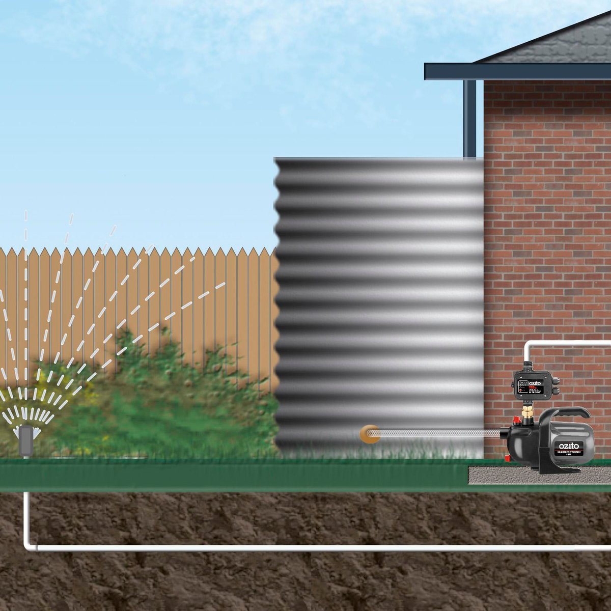 Ozito Constant Pressure Pump 800W Metal Plastic 3600L/H Flow
