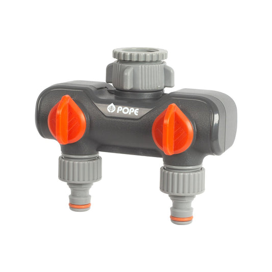 Pope 2 Way Tap Outlet - Dual Watering Device - 12mm Snap-On Outlets - 145mm x 415mm x 80mm - Auzzistore