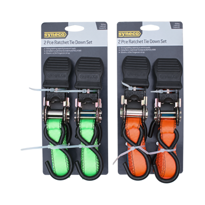 Syneco S Hook Tie Down Ratchet Set 25mm x 4 5m 2 Pack Heavy Duty