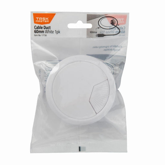 Taskmaster 60mm White Cable Duct - 1 Pack - Durable Plastic - Easy Installation
