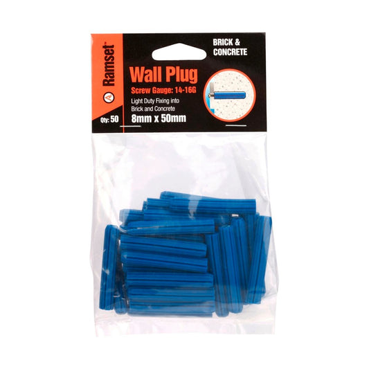 Ramset Blue Wall Plugs 8 x 50mm Plastic 50 Pack Easy Insertion - Auzzistore