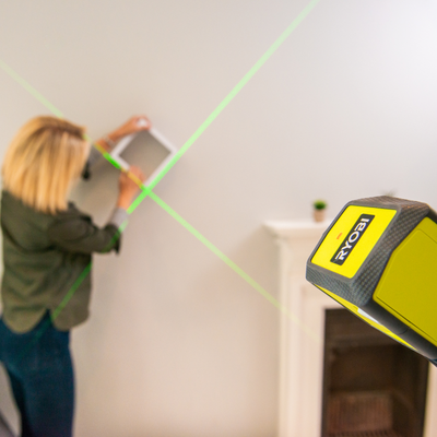 Ryobi 15m Green Cross Line Laser - Self-Leveling - Accurate Alignment