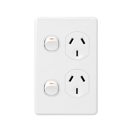 Deta X6 White Double Vertical Power Point - 2 Outlets - Polycarbonate - Easy Installation - Auzzistore