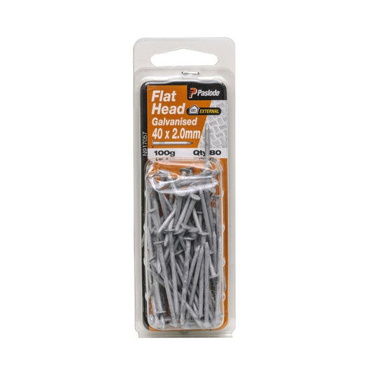 Paslode Galvanised Flat Head Nails 40 x 2mm 80 Pack - Grey - Auzzistore