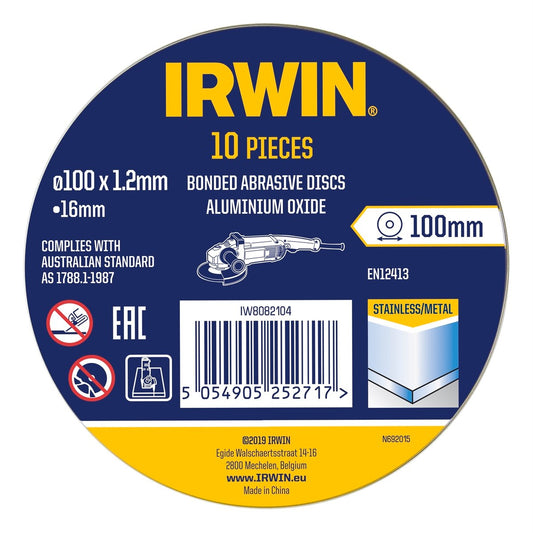 Irwin Metal Cut Off Disc 100mm 10pk - Aluminium Oxide - 1.2 x 16mm - Auzzistore