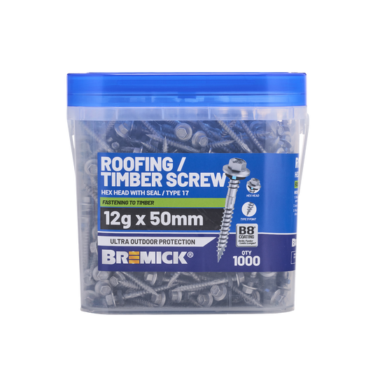 Bremick Hex Roofing Screw - 12g x 50mm - 1000 Box - Watertight Seal - Corrosion Resistant – view 2 - Auzzistore