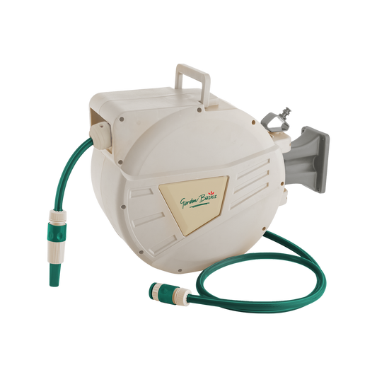 Garden Basics 30m Auto Rewind Hose Reel - Wall-Mounted - 12mm Nozzle - Auzzistore