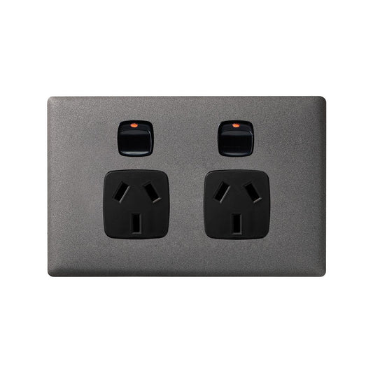 HPM Gun Metal Black Linea Double Powerpoint 82mm ABS Slim Design - Auzzistore