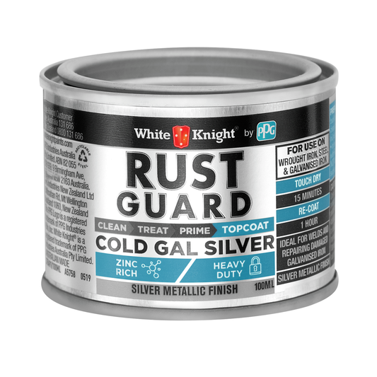 White Knight Rust Guard 100ml Cold Gal Silver Primer Paint - 0.1L - Silver - Rust Protection - Auzzistore