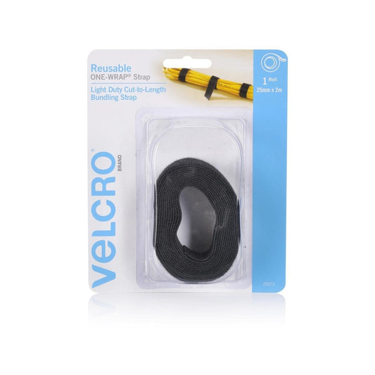 Velcro Brand Reusable Wrap 25mm x 2m Black Nylon Strong Hold