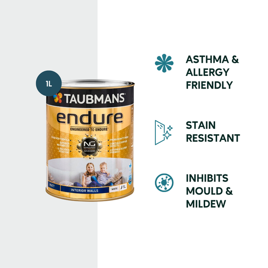 Taubmans 1L White Matt Endure Interior Walls Paint - Water Based - Stain Resistant - Quick Dry – view 2 - Auzzistore