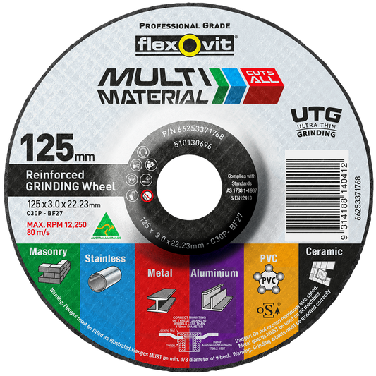 Flexovit Grinding Wheel 125mm x 22mm Multi Material Ultra Thin - Auzzistore