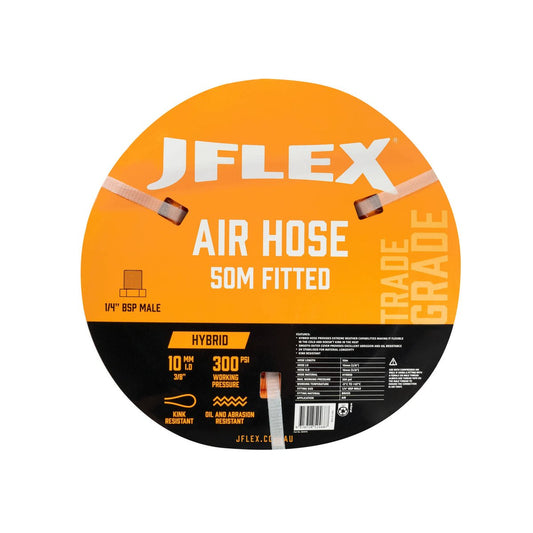 Jflex Premium Hybrid Air Hose 3/8" 10mm x 50m - Kink-Resistant - Bright Orange - Auzzistore