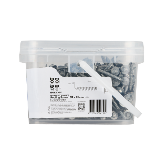 Buildex Cladding Screws 12g x 45mm - 500 Pack - Zinc-Alloy - Class 3 Corrosion Protection – view 2 - Auzzistore