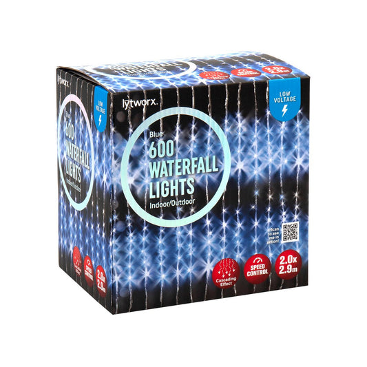 Lytworx Low Voltage Blue Waterfall Lights pk600 - 600 LEDs - 2.9m - Auzzistore