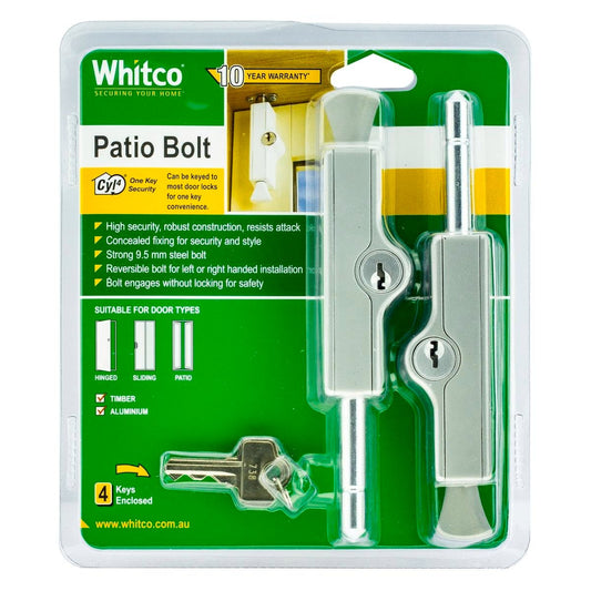 Whitco Patio Bolt - 21mm x 118mm - Solid Zinc Diecast - High Security - 2 Pack - Auzzistore