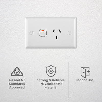 DETA Solid Plate Single Power Point - 250V 10A - Polycarbonate - Durable