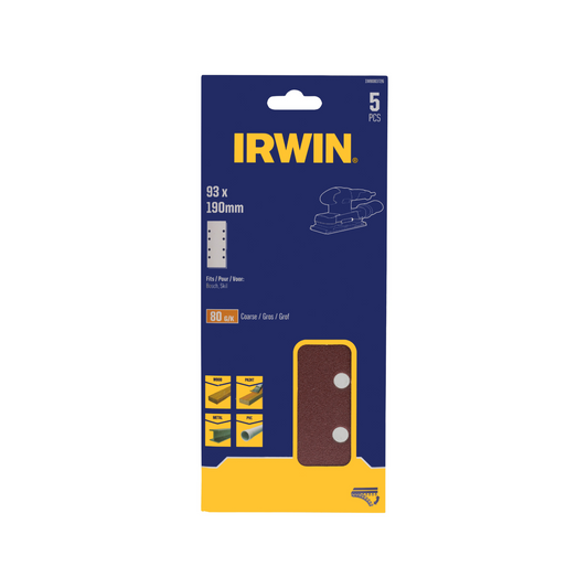 Irwin Sand Sheets 80 Grit 93 x 190mm 5 Pack - Aluminium Oxide - Medium Stock Removal - Auzzistore