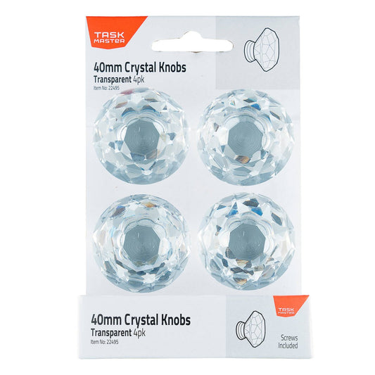 Taskmaster Crystal Knobs 40mm - 4 Pack - Transparent - Easy Install