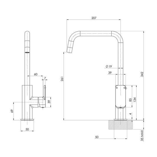 Mondella Chrome Overture Sink Mixer - 35mm Cartridge - Lead Free - 261mm Spout – view 2