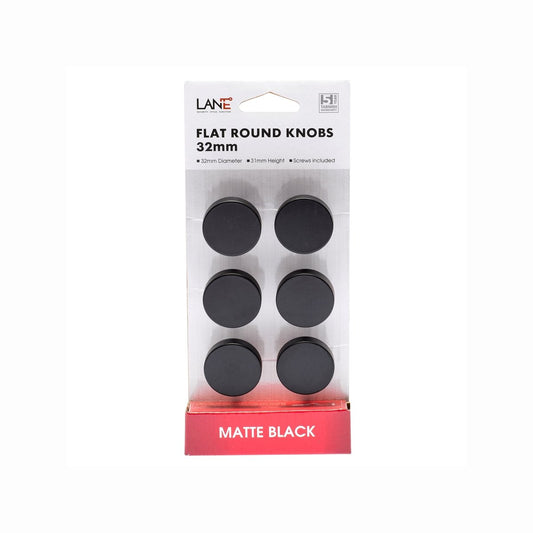 Lane 32mm Matte Black Thick Round Knob 6 Pack - Zinc Alloy - Contemporary – view 2