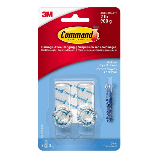 Command Crystal Hooks - 2 Pack - Clear - Damage-Free Hanging - 900g Support