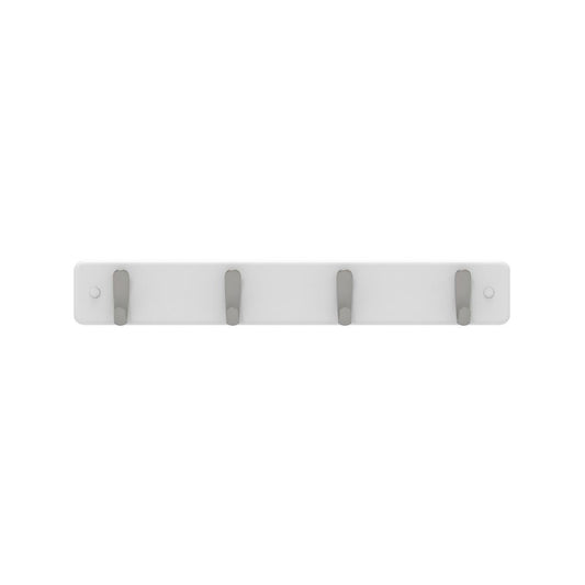 Mode Hook Rack - 4 Brushed Nickel Hooks - White Board - Durable Design