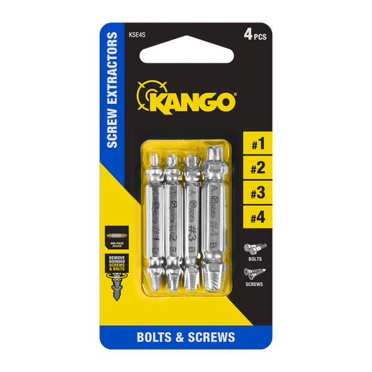 Kango 4 Piece Screw Extractors Set - M2 Steel - 65mm x 10mm x 123mm - Durable - Auzzistore