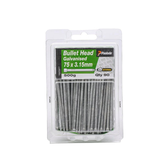 Paslode Bullet Head Nails 75mm 3.15mm Galvanised Steel 90 Pack - Auzzistore