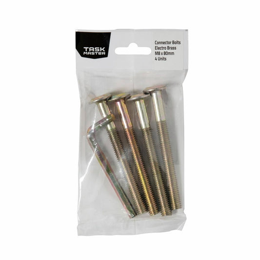 Taskmaster Brass Connector Bolt 4 Pack - M8 x 80mm - Timber Joinery - Auzzistore