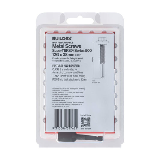 Buildex 12g x 38mm Galvanised Superteks Screws - 50 Pack - Self-Drilling - Corrosion Resistant – view 2 - Auzzistore